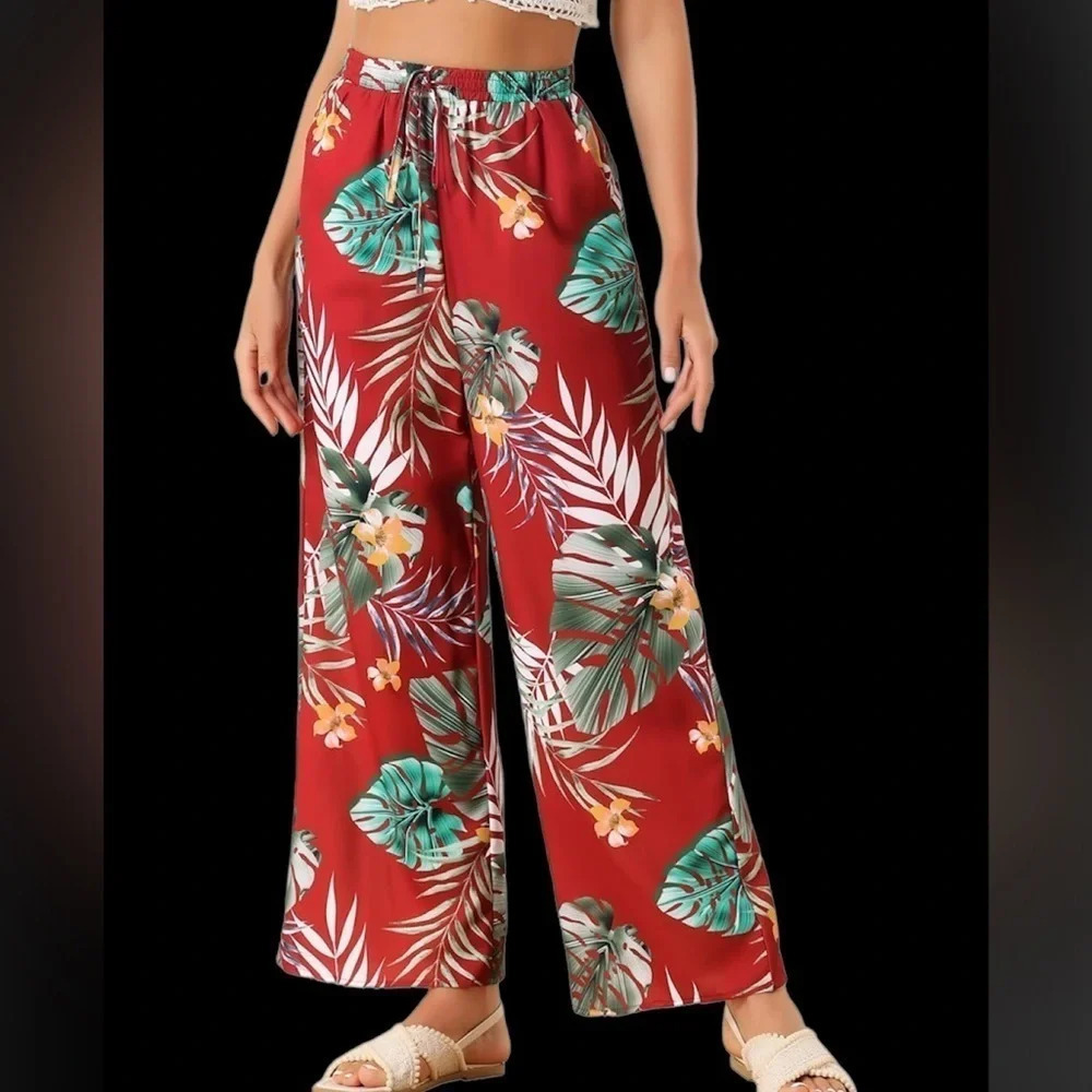 Vintage Style Floral palazzo  Elastic waist pants Sz L